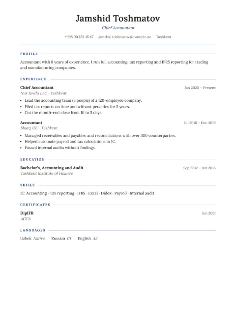 Accountant CV example