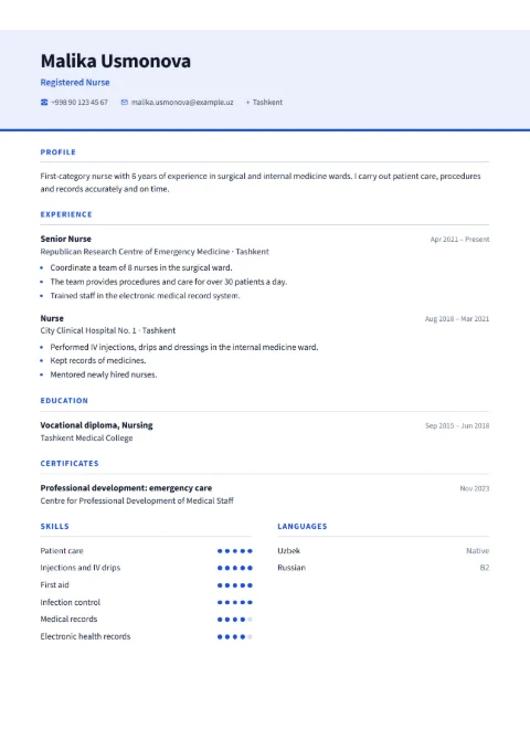 Nurse CV example